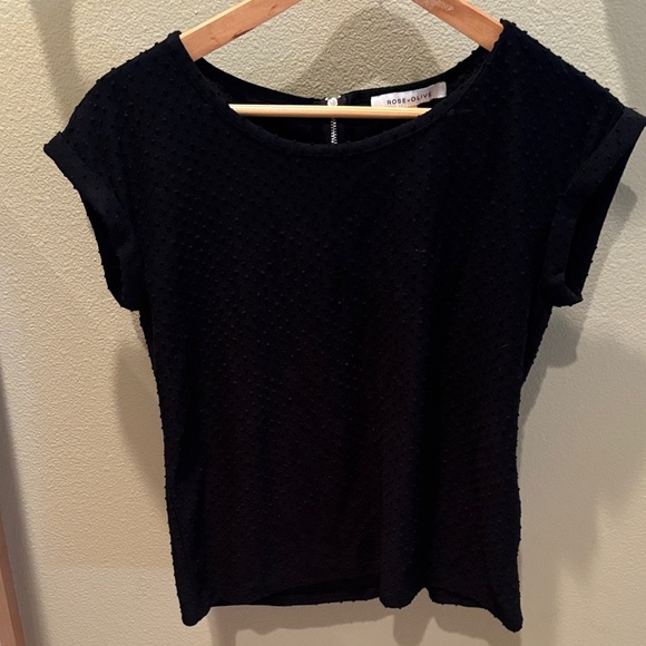 Rose & Olive Elegant Black Short Sleeve textured Top - Picture 1 of 7
